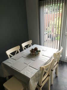 kitchen transformation, after, cooksleepnavenby, affordable kitchen, table, patio doors